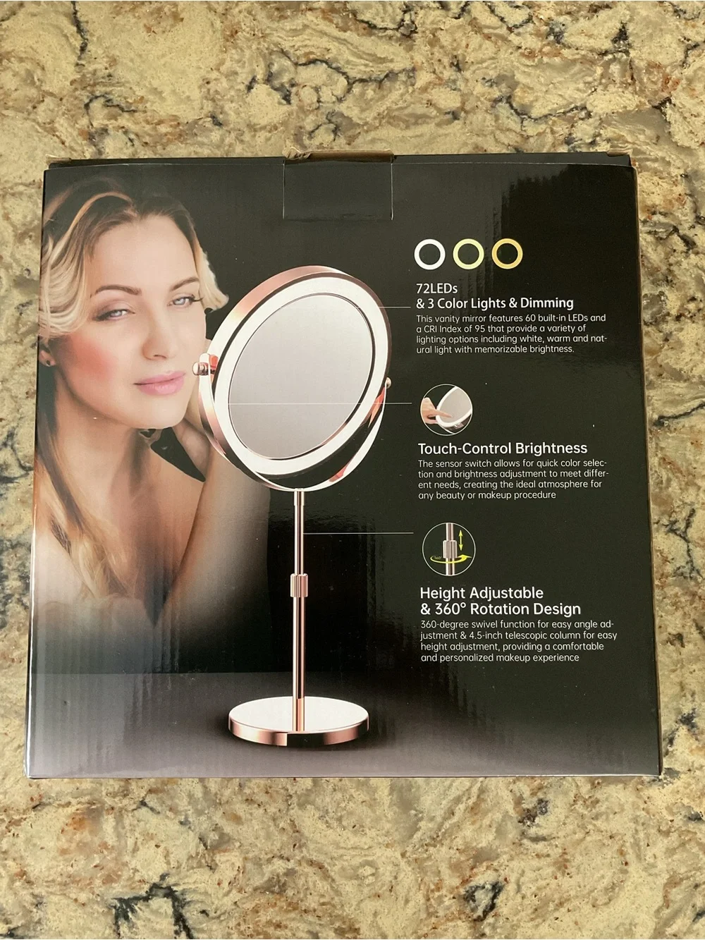 HD Double-Sided Lighted Vanity Mirror in Rose Gold